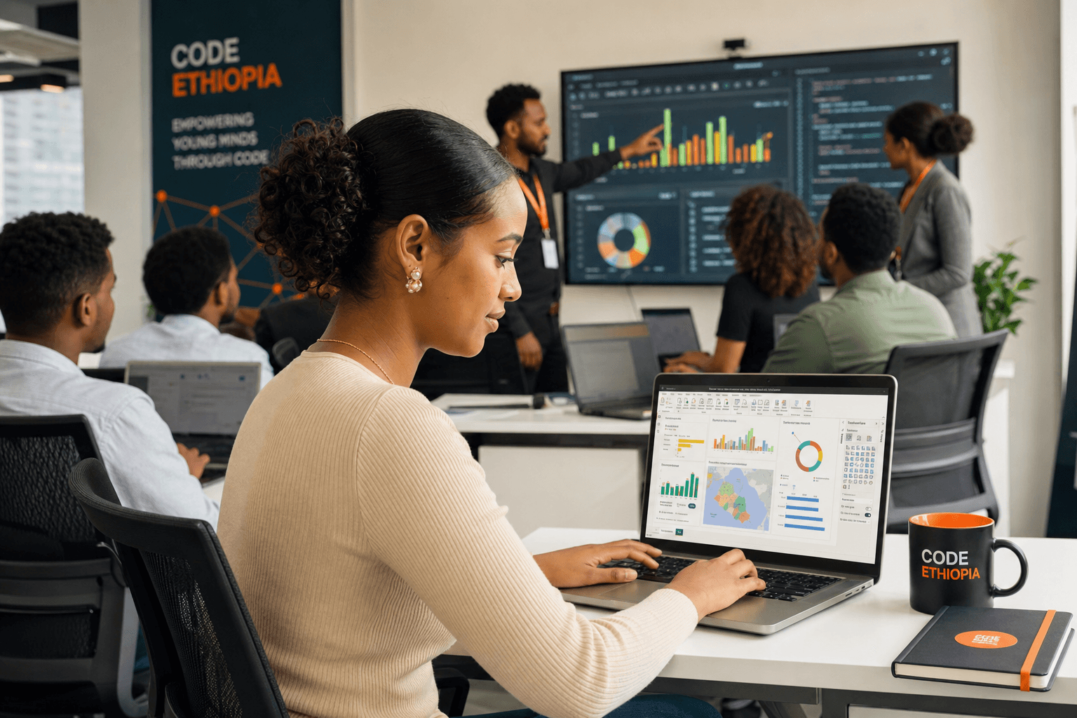 Ethiopian learners in a data analytics training class
